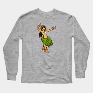 Retro Hawaiian Hula Dancer Cartoon Long Sleeve T-Shirt